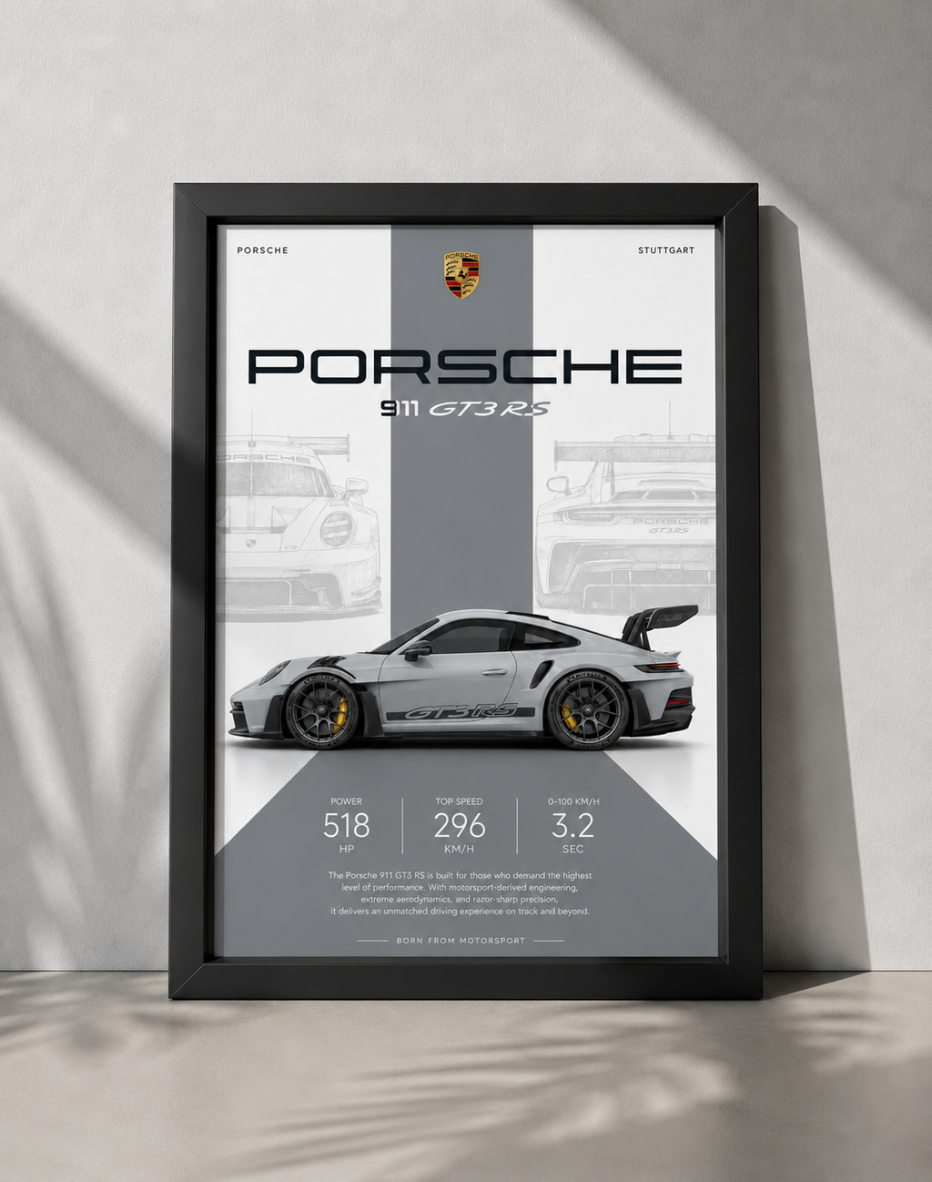 Porsche 911 GT3 RS Car Photo Frame | A4 Size | Premium HD Wall Art