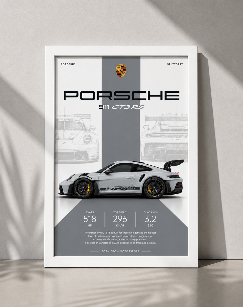 Porsche 911 GT3 RS Car Photo Frame | A4 Size | Premium HD Wall Art