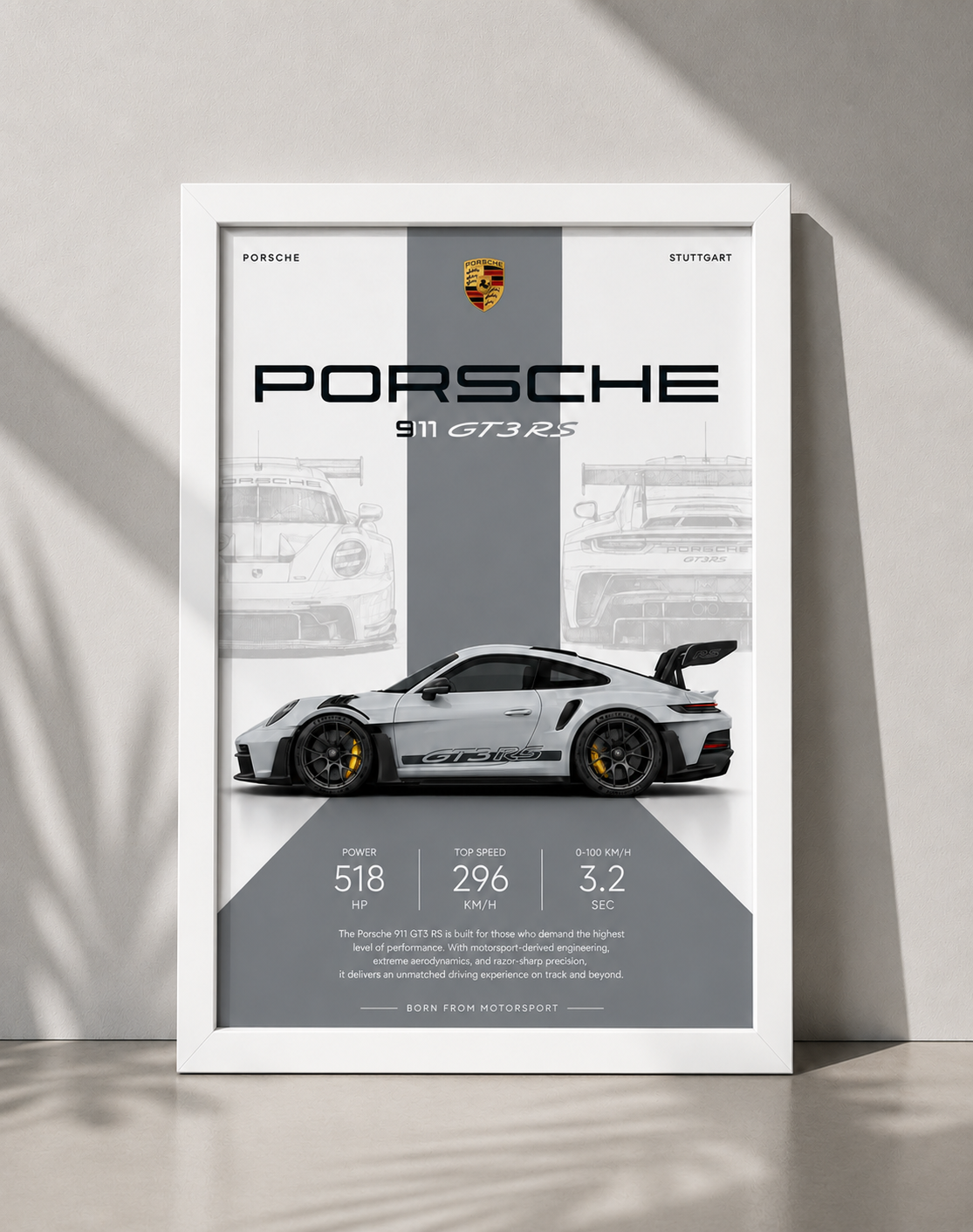 Porsche 911 GT3 RS Car Photo Frame | A4 Size | Premium HD Wall Art