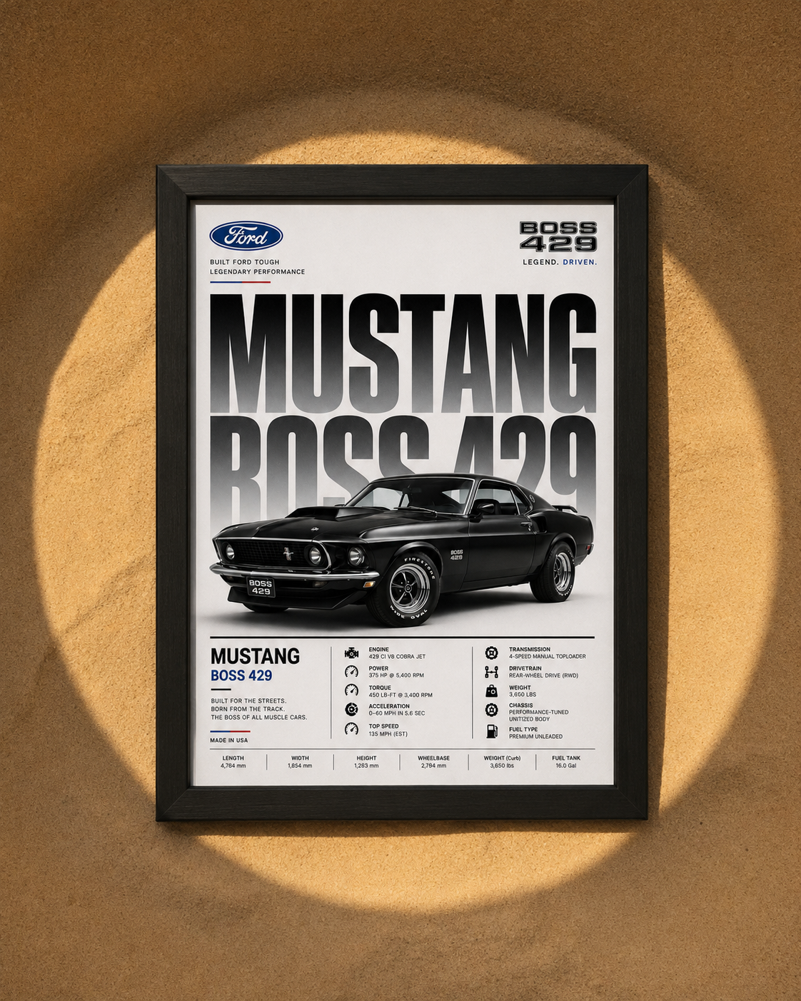 Mustang Boss 429 Absolut Car Photo Frame | A4 Size | Premium HD Wall Art