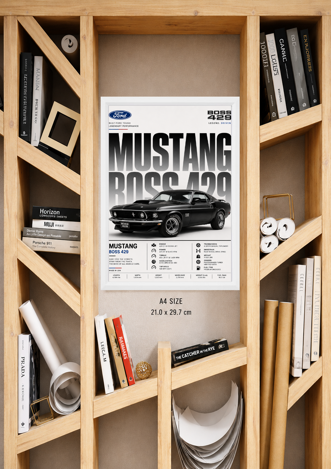 Mustang Boss 429 Absolut Car Photo Frame | A4 Size | Premium HD Wall Art